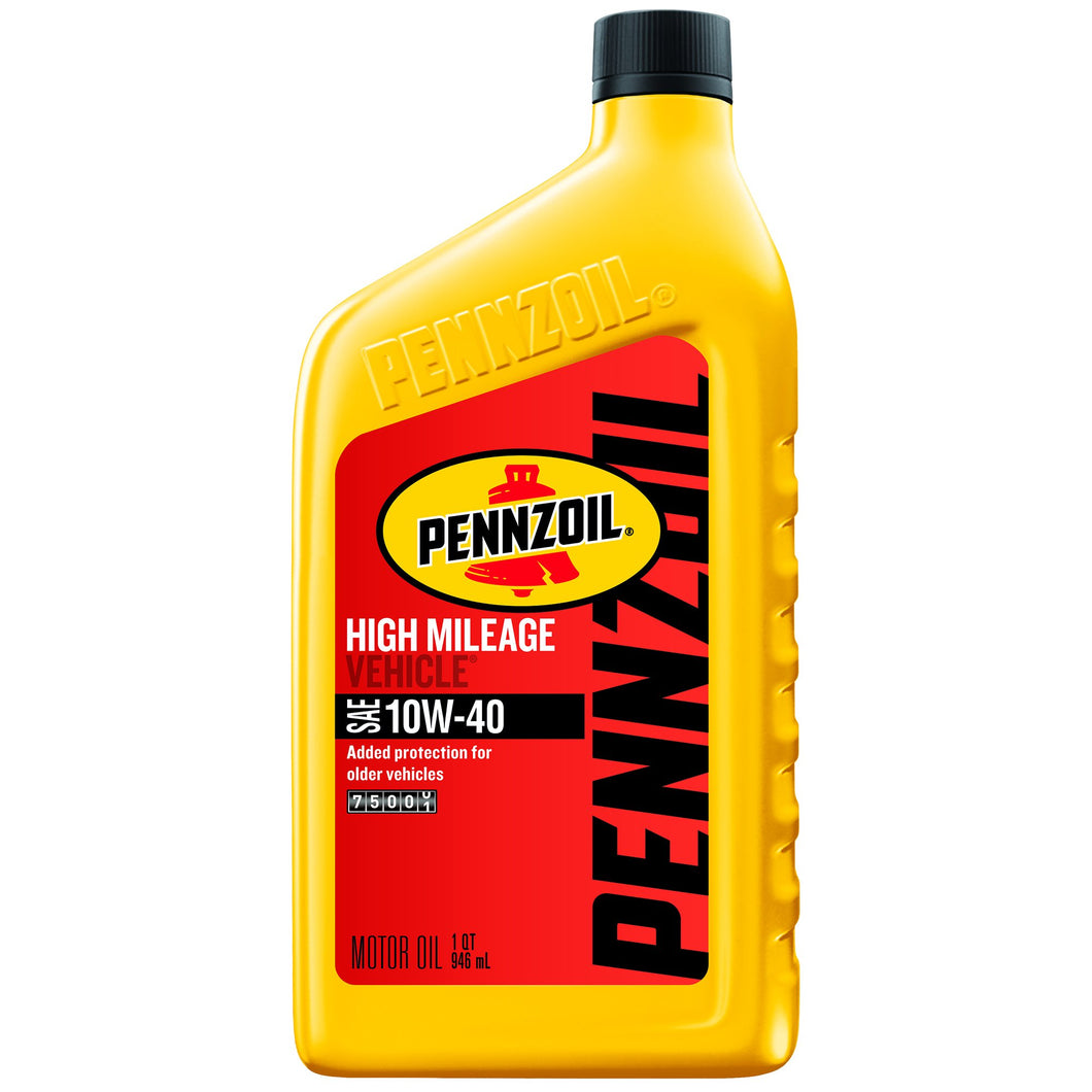 Pennzoil High Mileage Vehicle SAE 10W-40 Motor Oil - Case of 6 (1 qt)